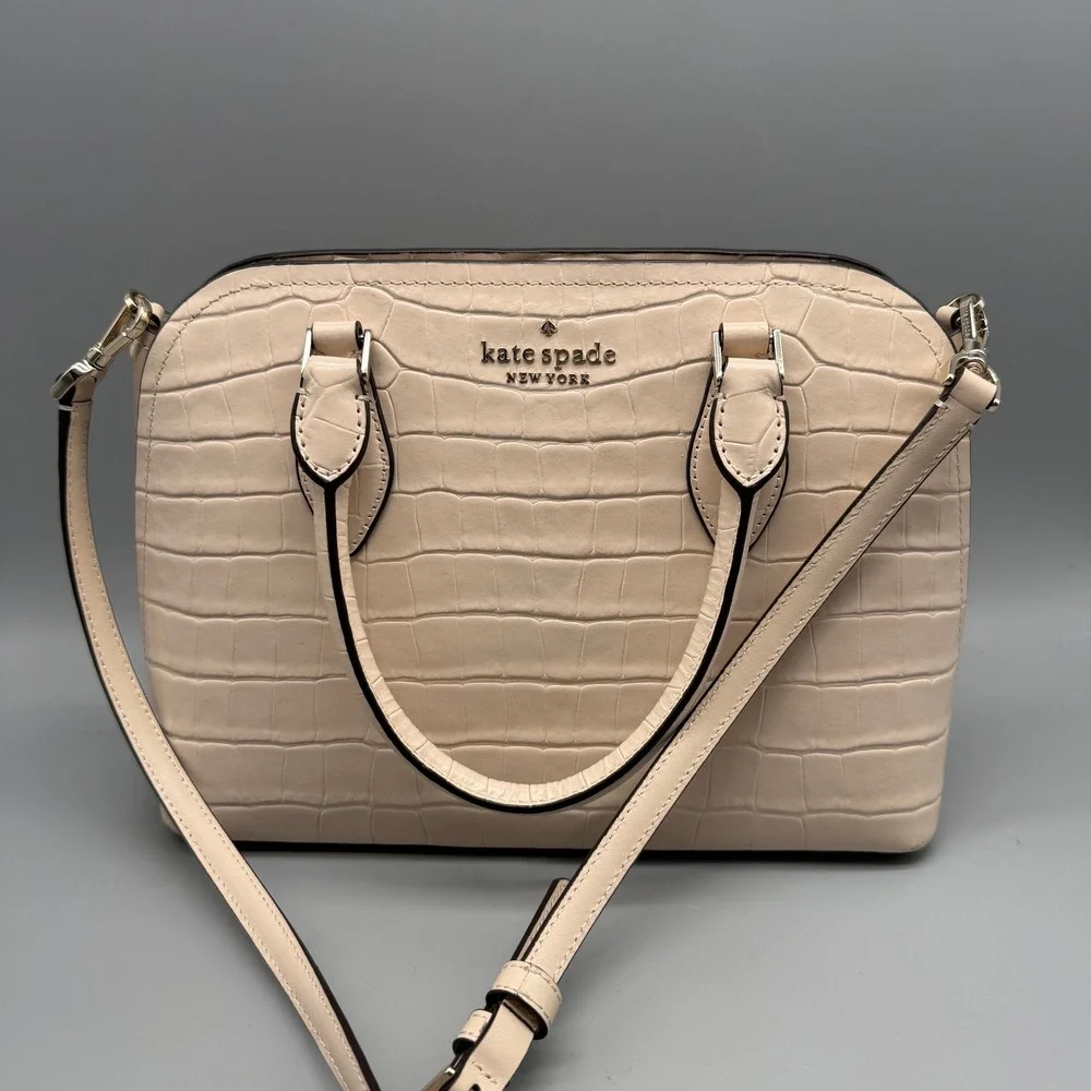 Kate Spade Darcy Small Satchel Beige Croc Embossed Leather Crossbody Handbag